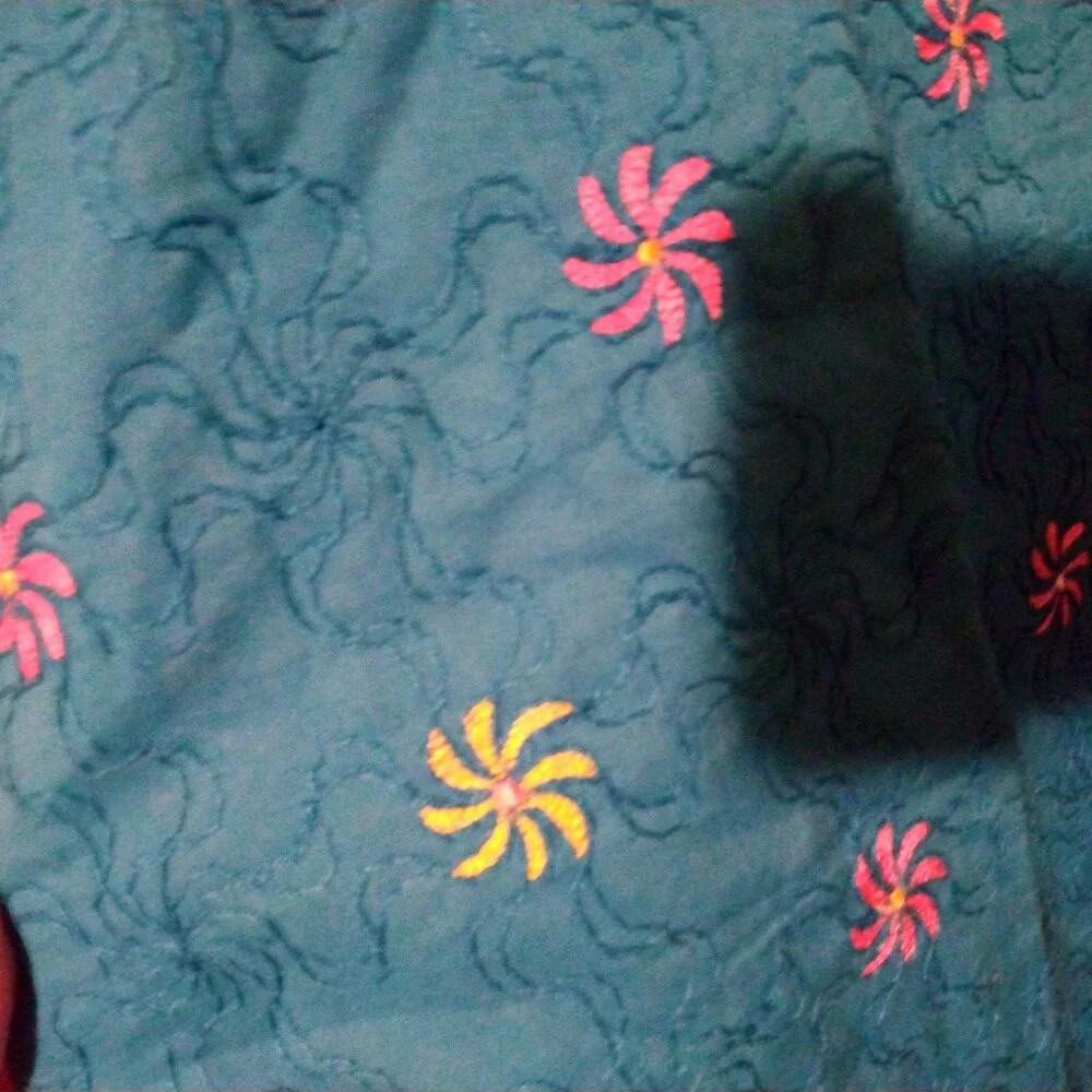 Artisan Embroidered Teal Blue Dress Spiral Detail M/L Boho Festival Jewel Tones - Picture 3 of 9